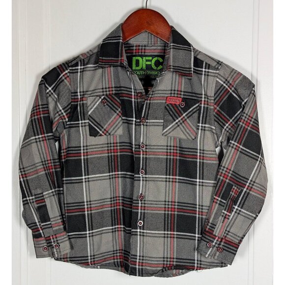 Dixxon Flannel Youth Size Small (5-6) Boys Plaid Gray Black Red Button Up Shirt - Picture 1 of 4